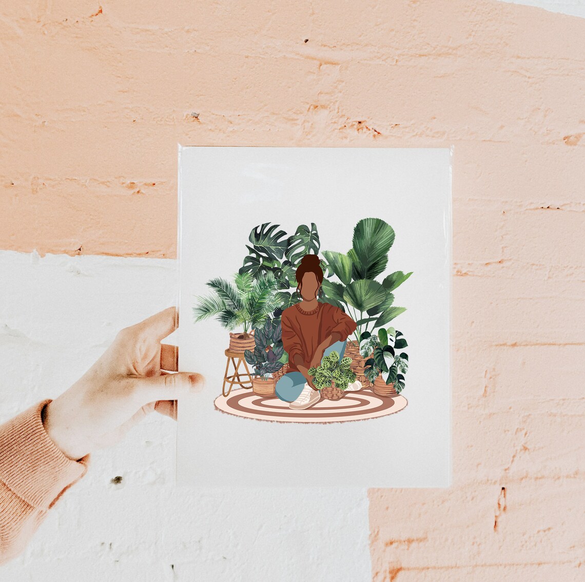 Plant Lady Sitting On Rug Print Dark Haired Woman Houseplants - Image 3
