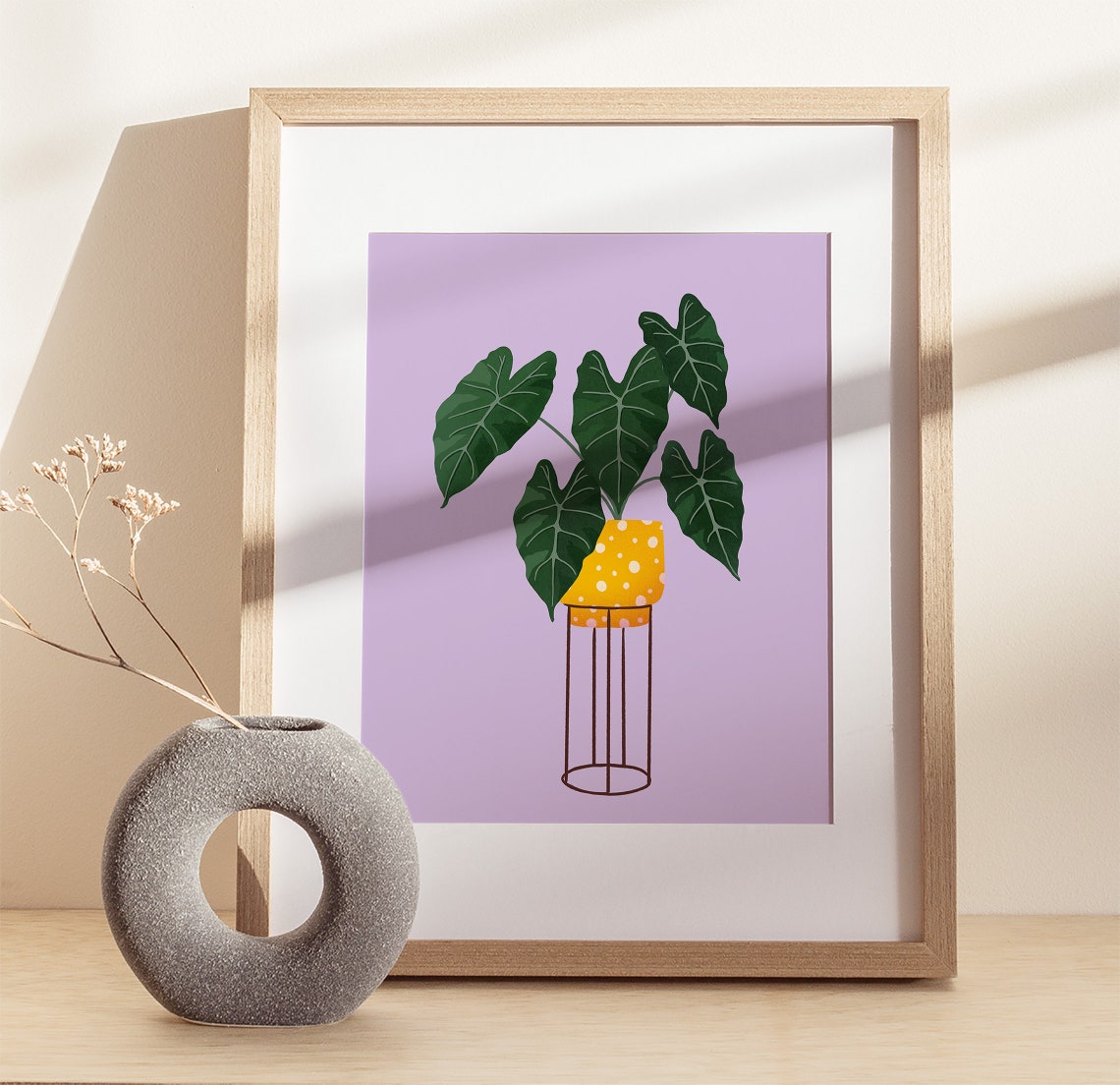 Heartleaf Philodendron Print Yellow Dotted Pot Lavender Background - Image 3