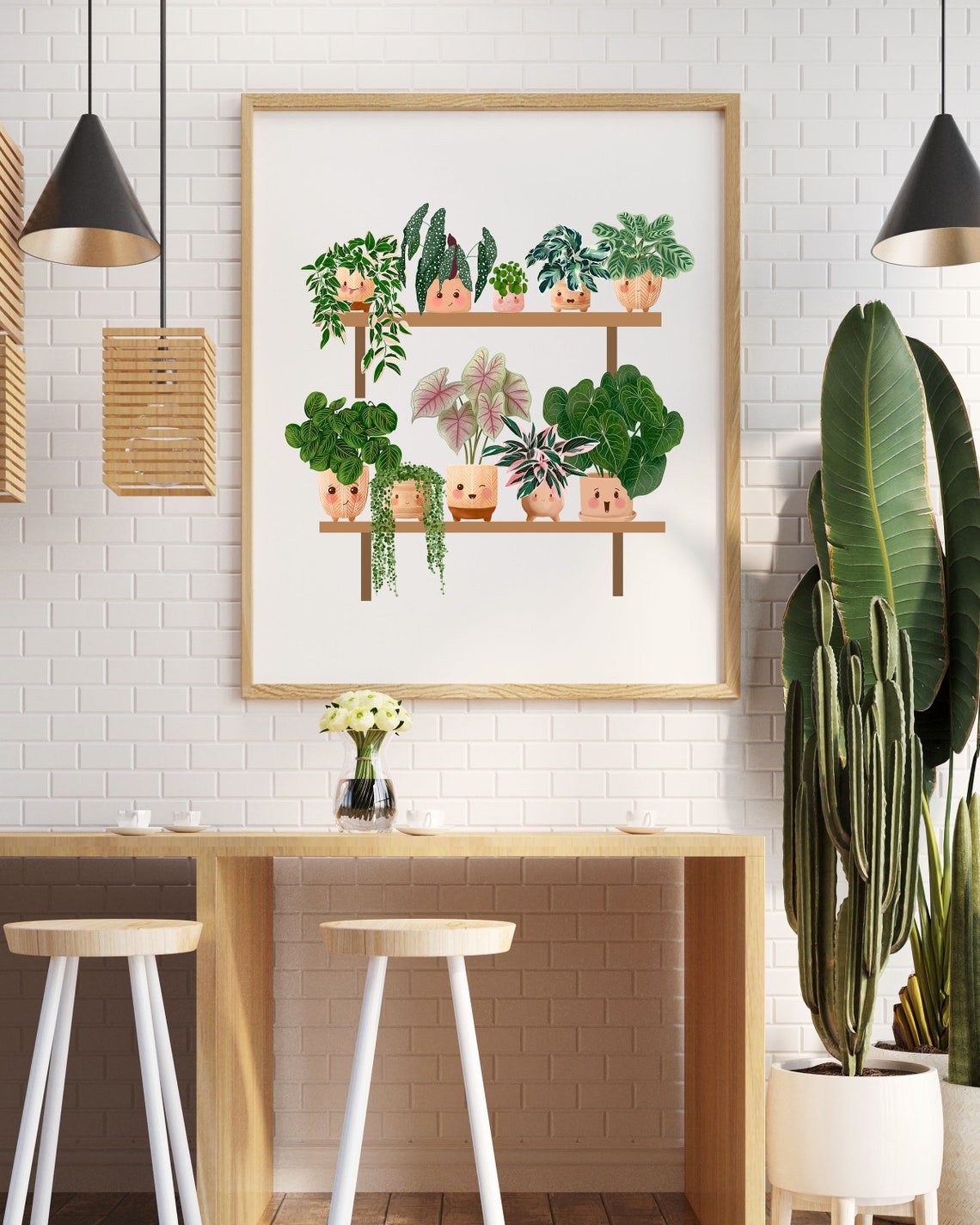 Ten Happy Face Plants On Wooden Bench Botanical Illustration Poster - Image 2