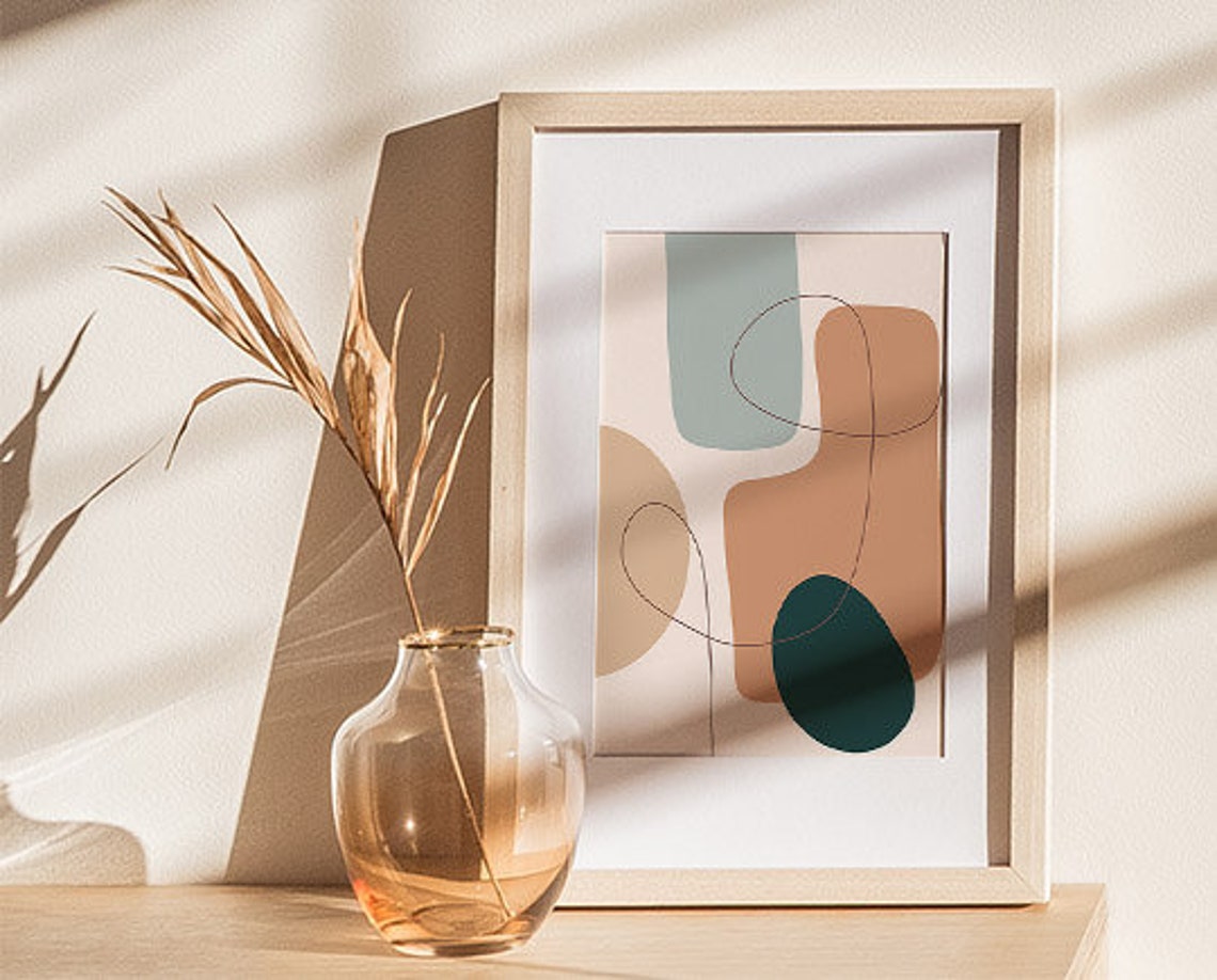 Sage Terracotta Rounded Shapes With Line Boho Abstract Poster - Image 3