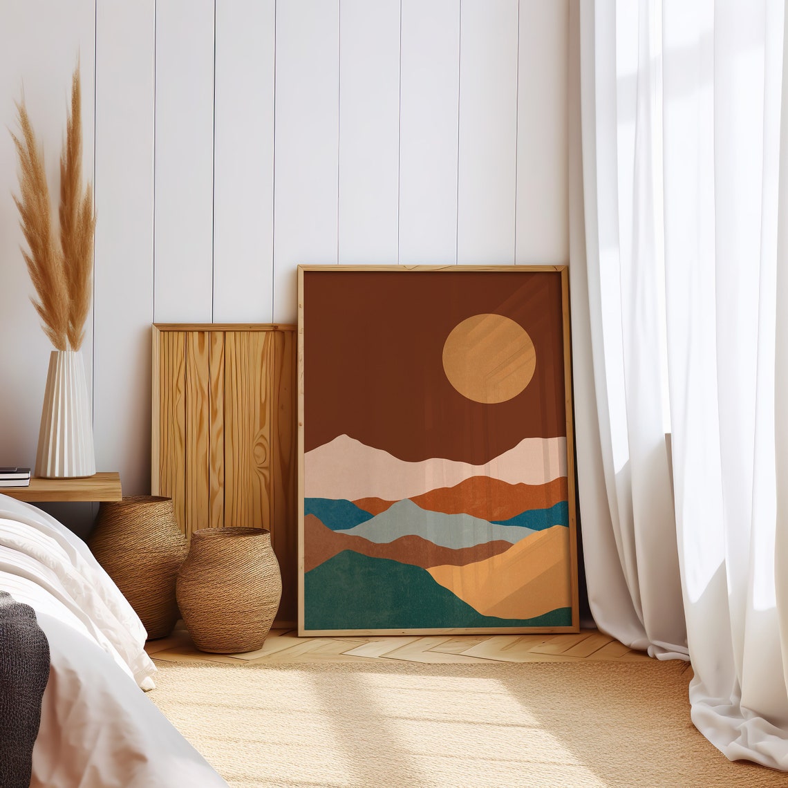 Mountain Art Print Mid Century Modern Wall Art Landscape Art Print Boho Art Prints Sunset Wall Art - Image 2