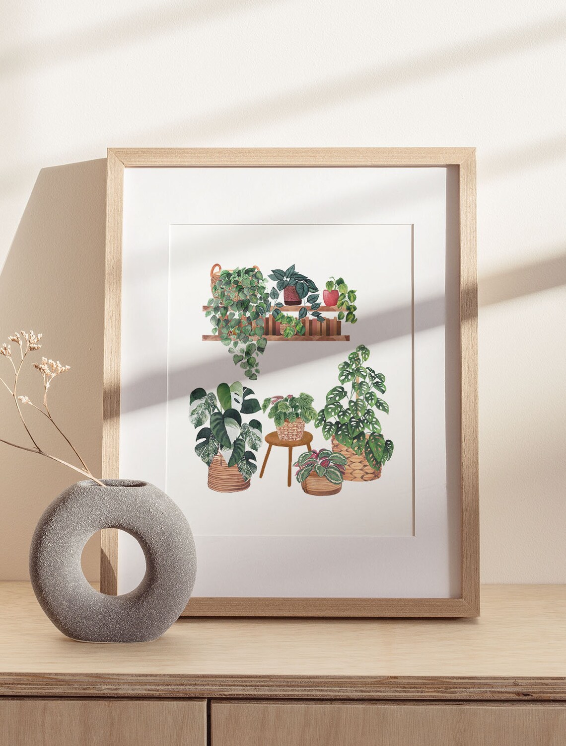 Potted Plants On Shelf Watercolor Botanical Indoor Jungle Poster - Image 2
