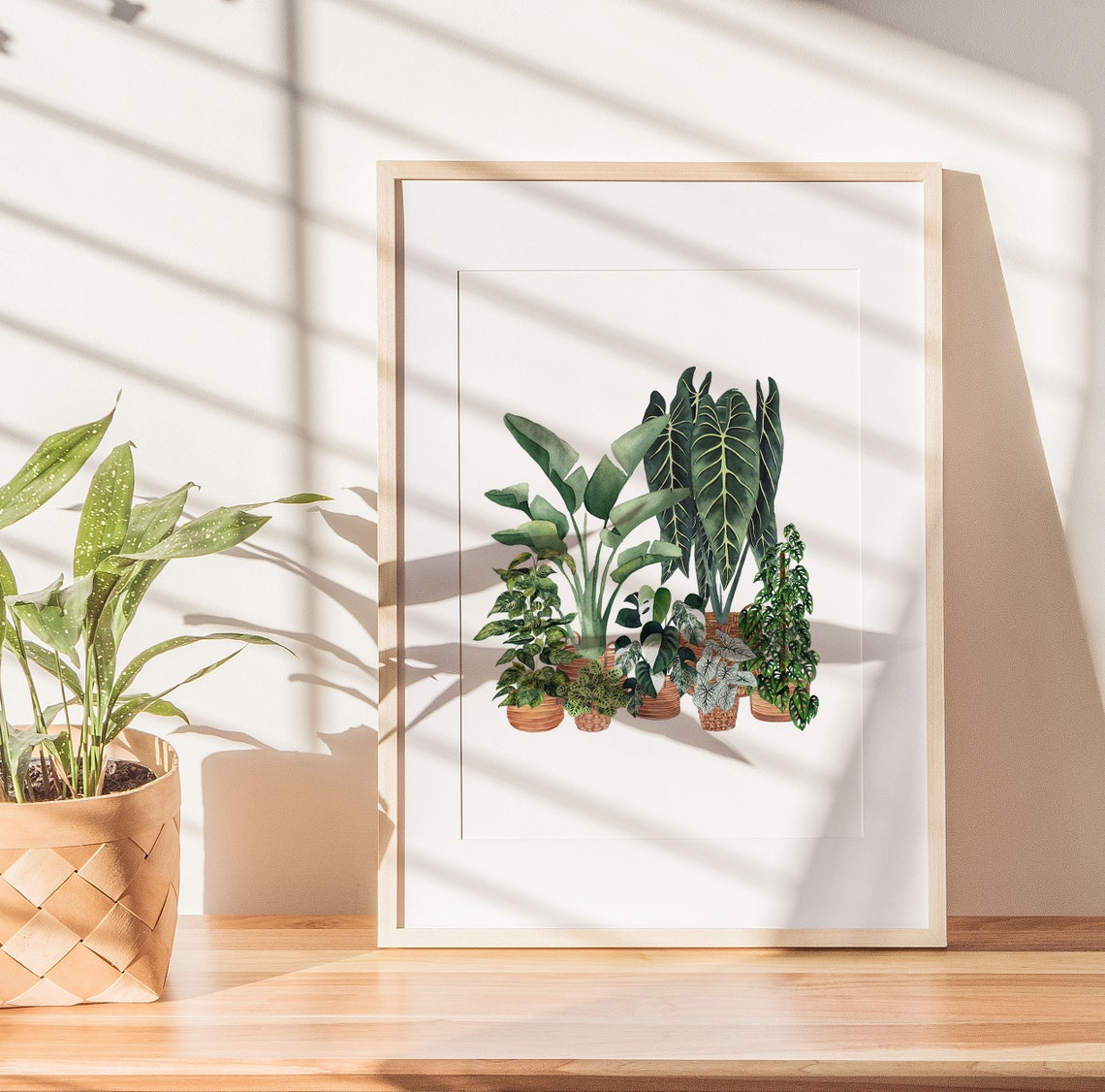 Tall Philodendron Banana Leaves Watercolor Botanical Wall Poster - Image 2