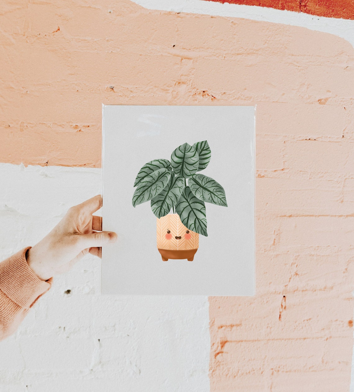 Alocasia Silver Dragon Smiling Cute Kawaii Houseplant Art Print - Image 2