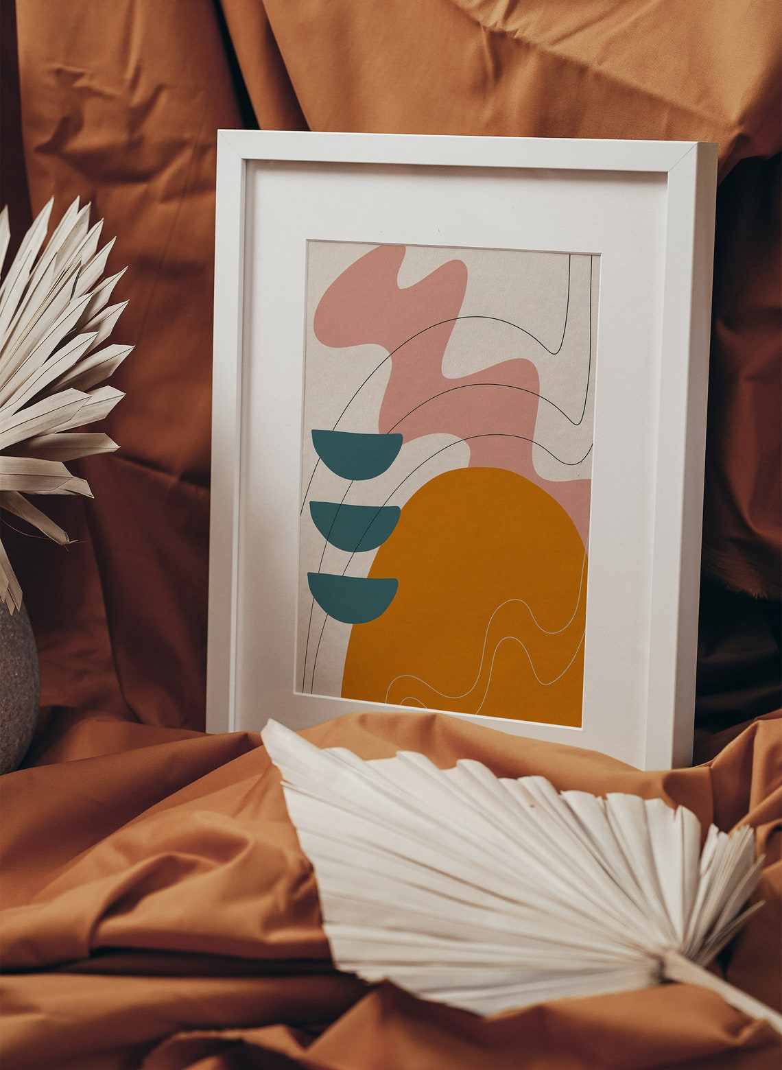 Teal Half Circles Dusty Pink Modern Abstract Mid Century Poster - Image 3
