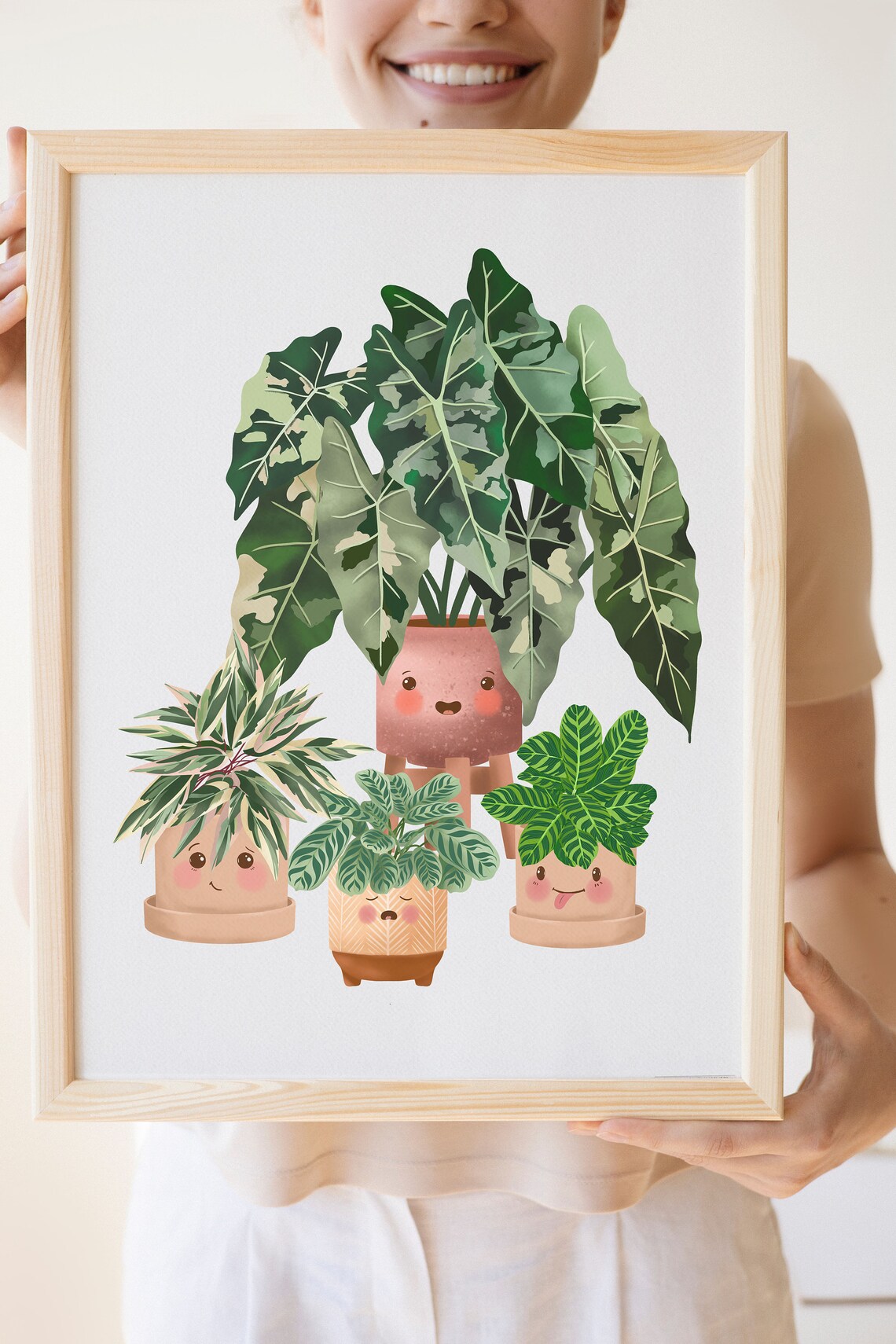 Variegated Alocasia And Calathea Cute Plant Friends Group Poster - Image 2