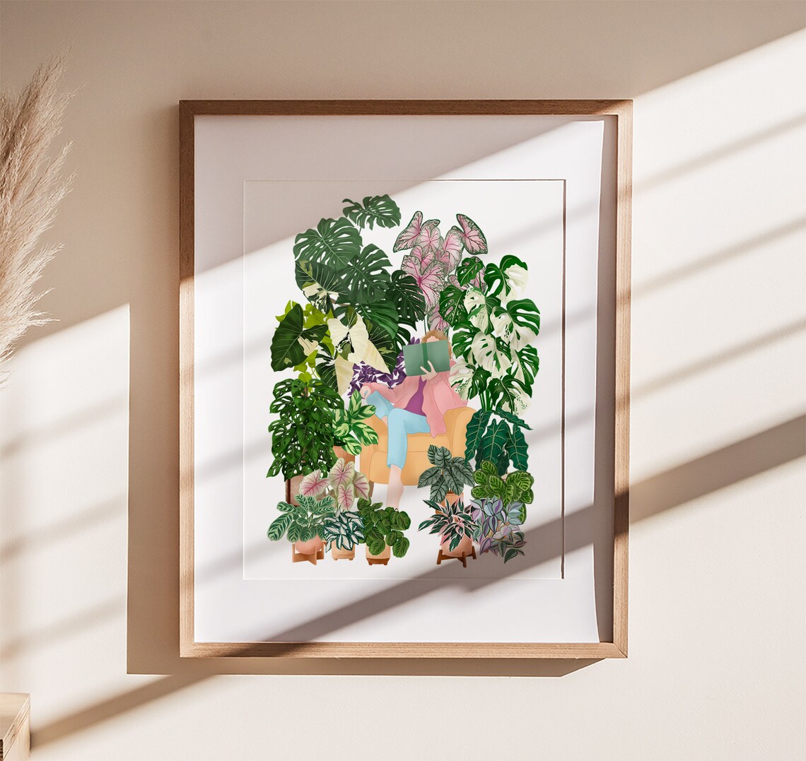 Woman Reading In Indoor Jungle Cozy Botanical Book Lover Poster