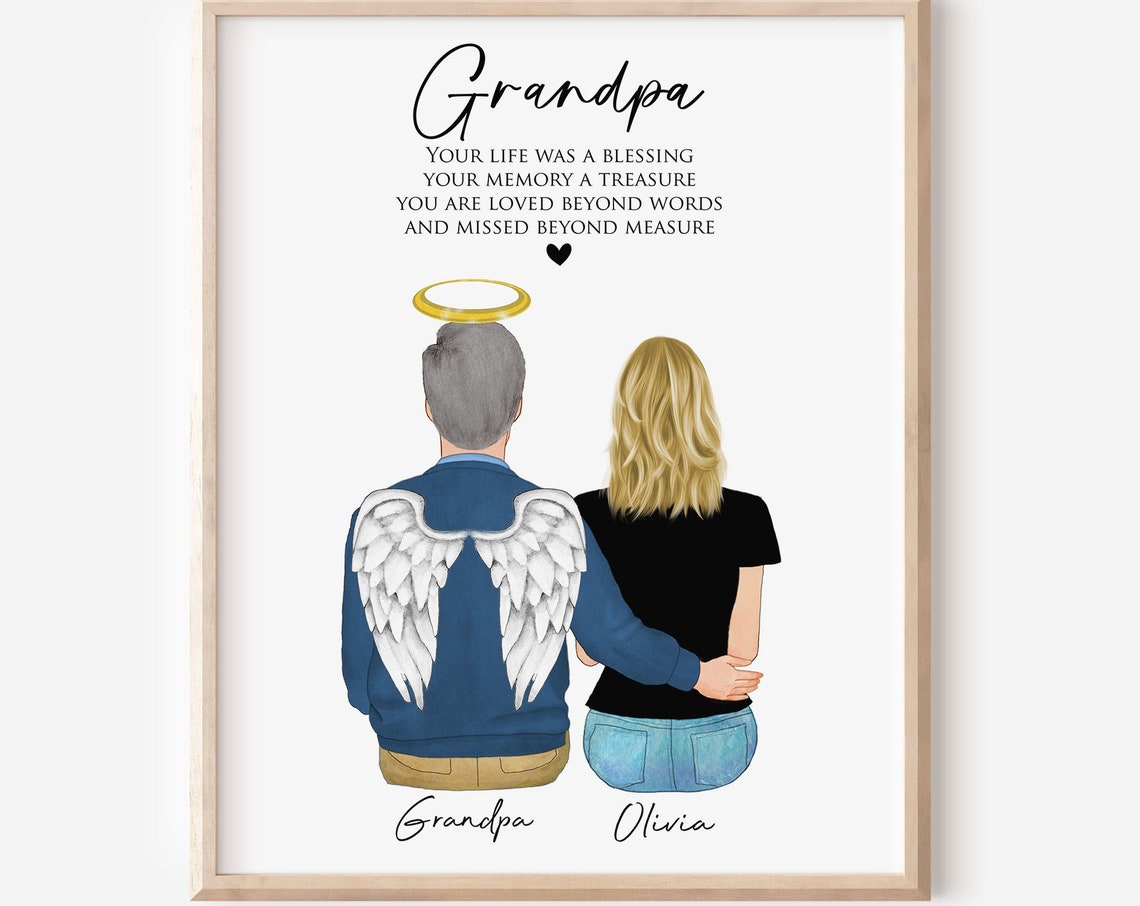 In Loving Memory Grandpa Angel Wings Remembrance Memorial Poster