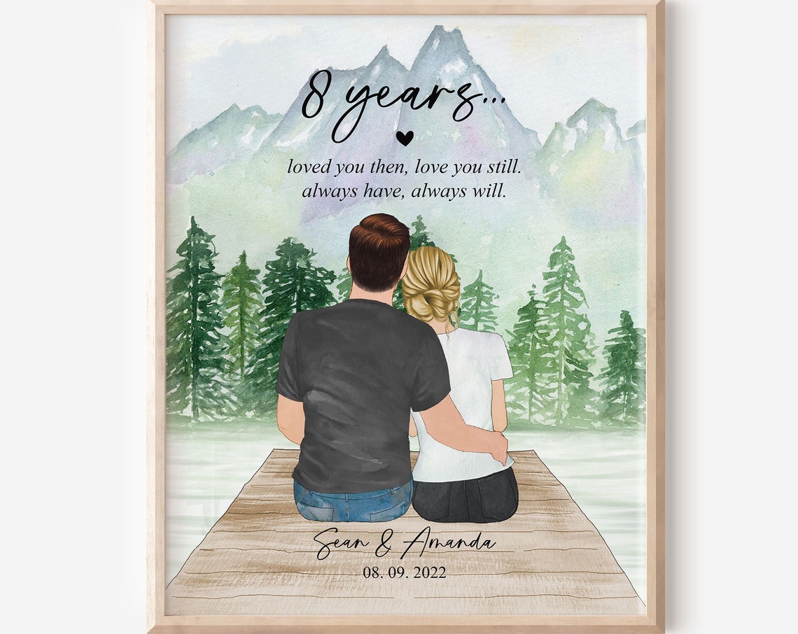8 Years Custom Mountain Lake Couple Anniversary Portrait Poster