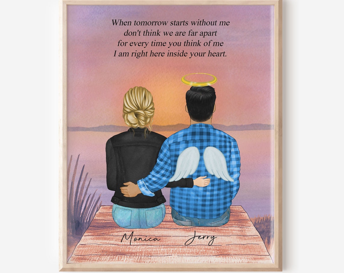 Loss Of Husband Memorial Angel Wings Sunset Portrait Tribute Poster