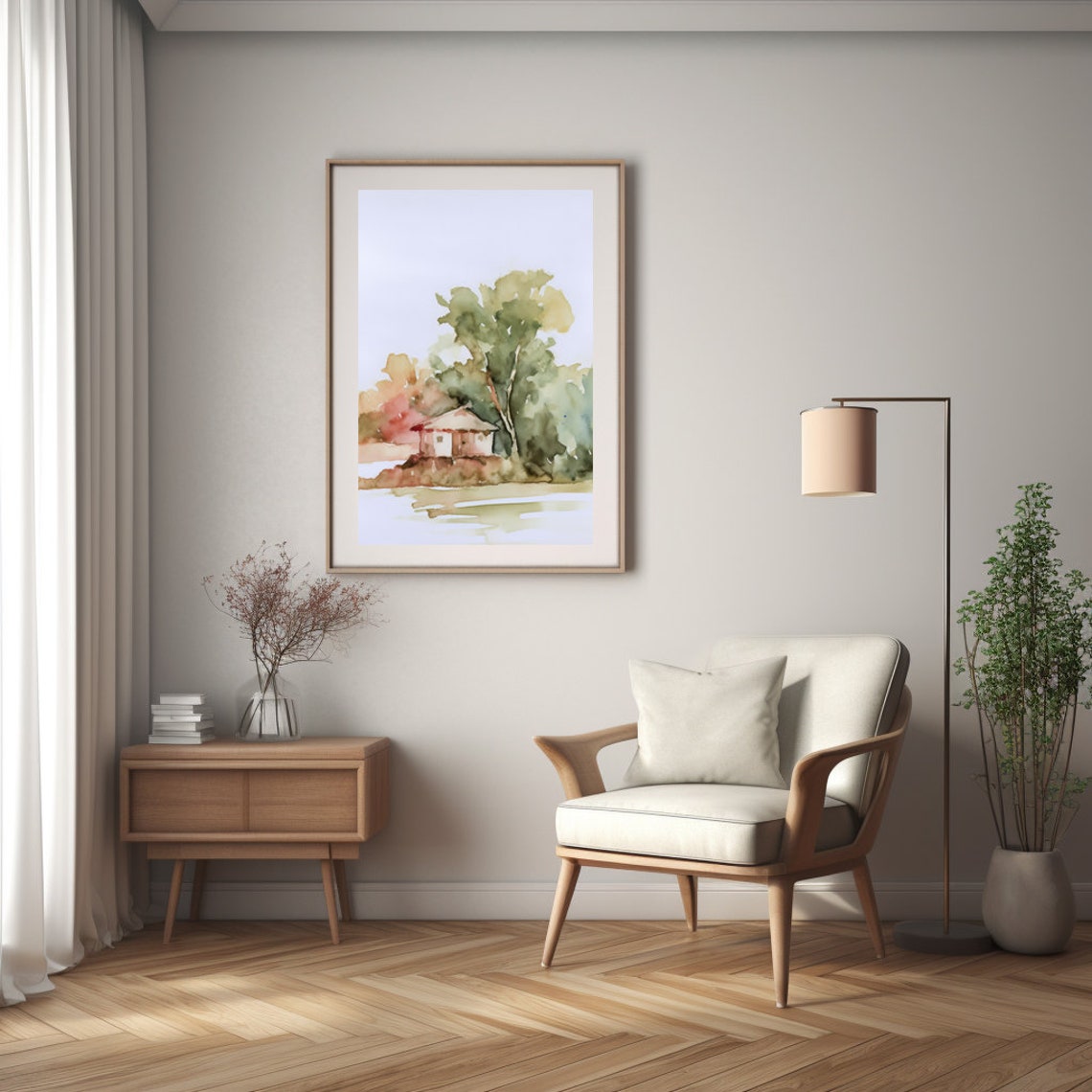 Serene Lake Watercolor, Boho Style - Image 2