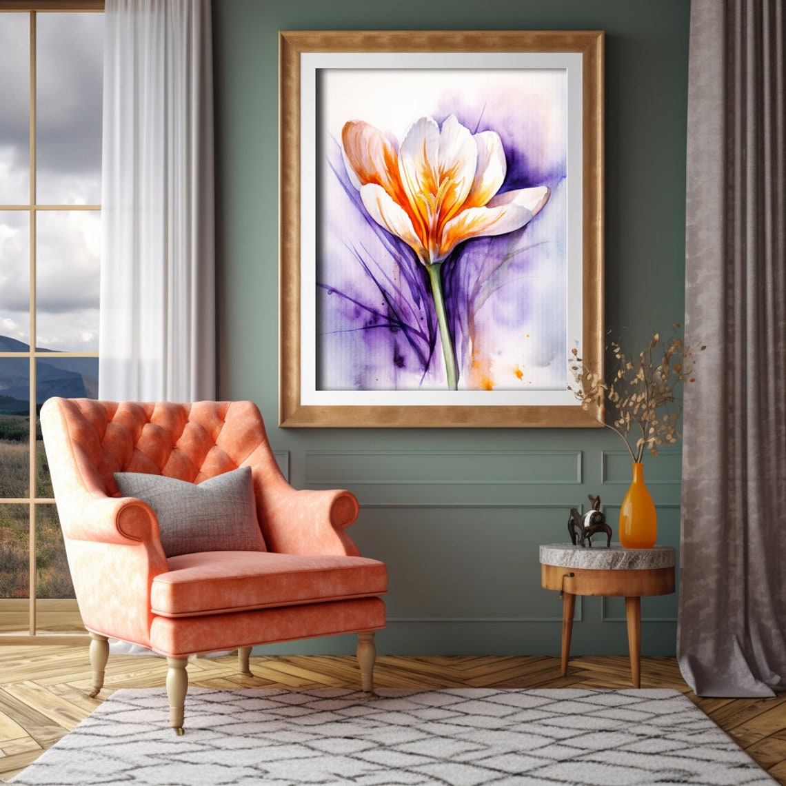 White Crocus Flower Watercolor Spring Bloom Botanical Poster - Image 3