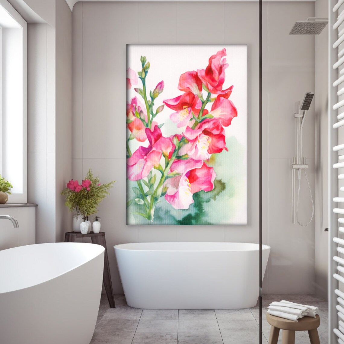 Pink Snapdragon Flowers Watercolor Bloom Botanical Painting Poster - Image 2