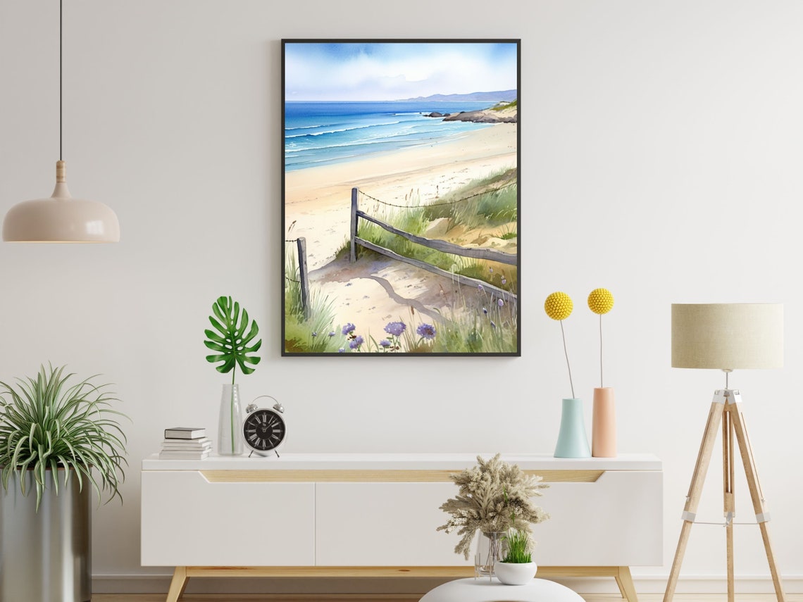 Beach Path Through Dunes Watercolor Ocean Coastal Painting Poster - Image 3