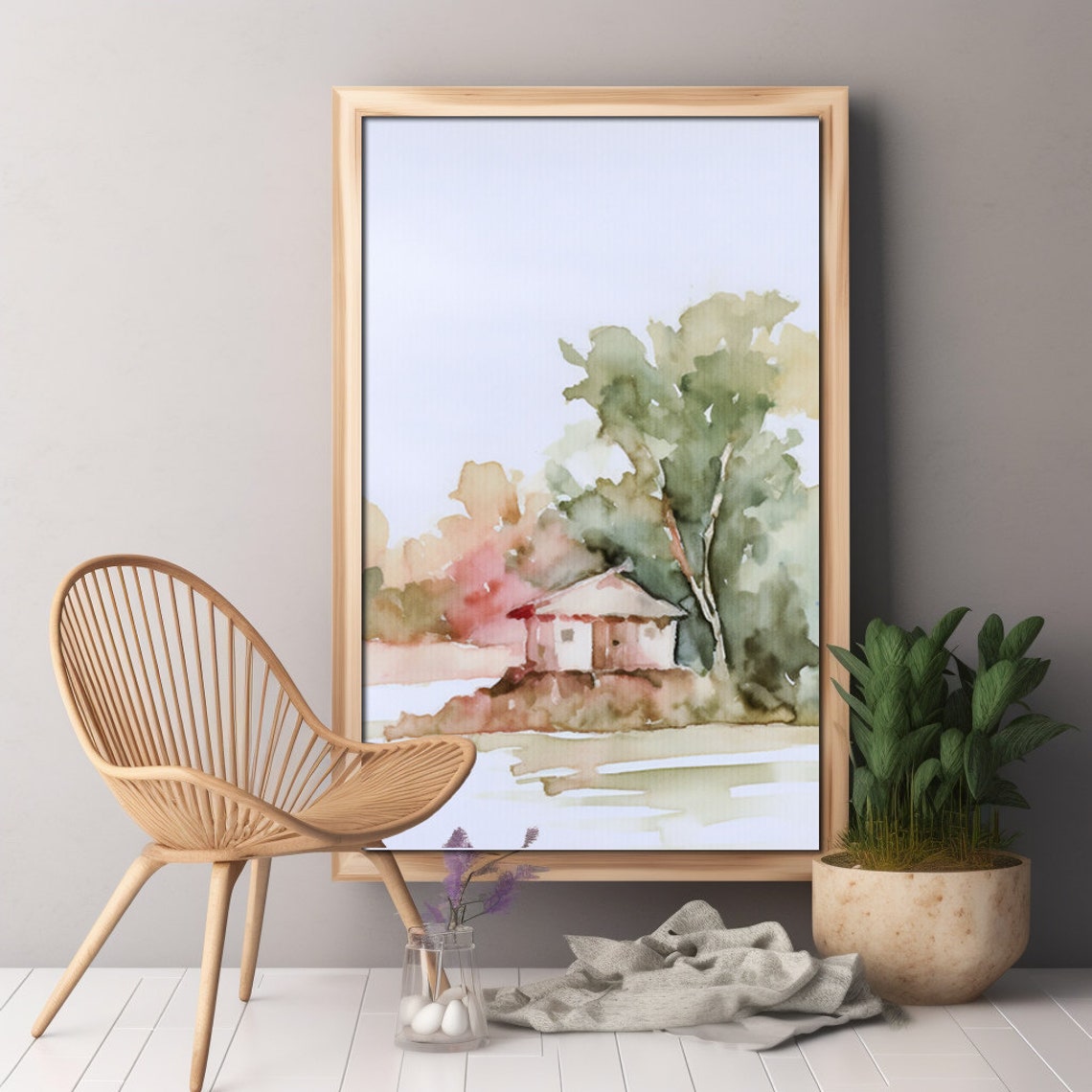 Serene Lake Watercolor, Boho Style - Image 3