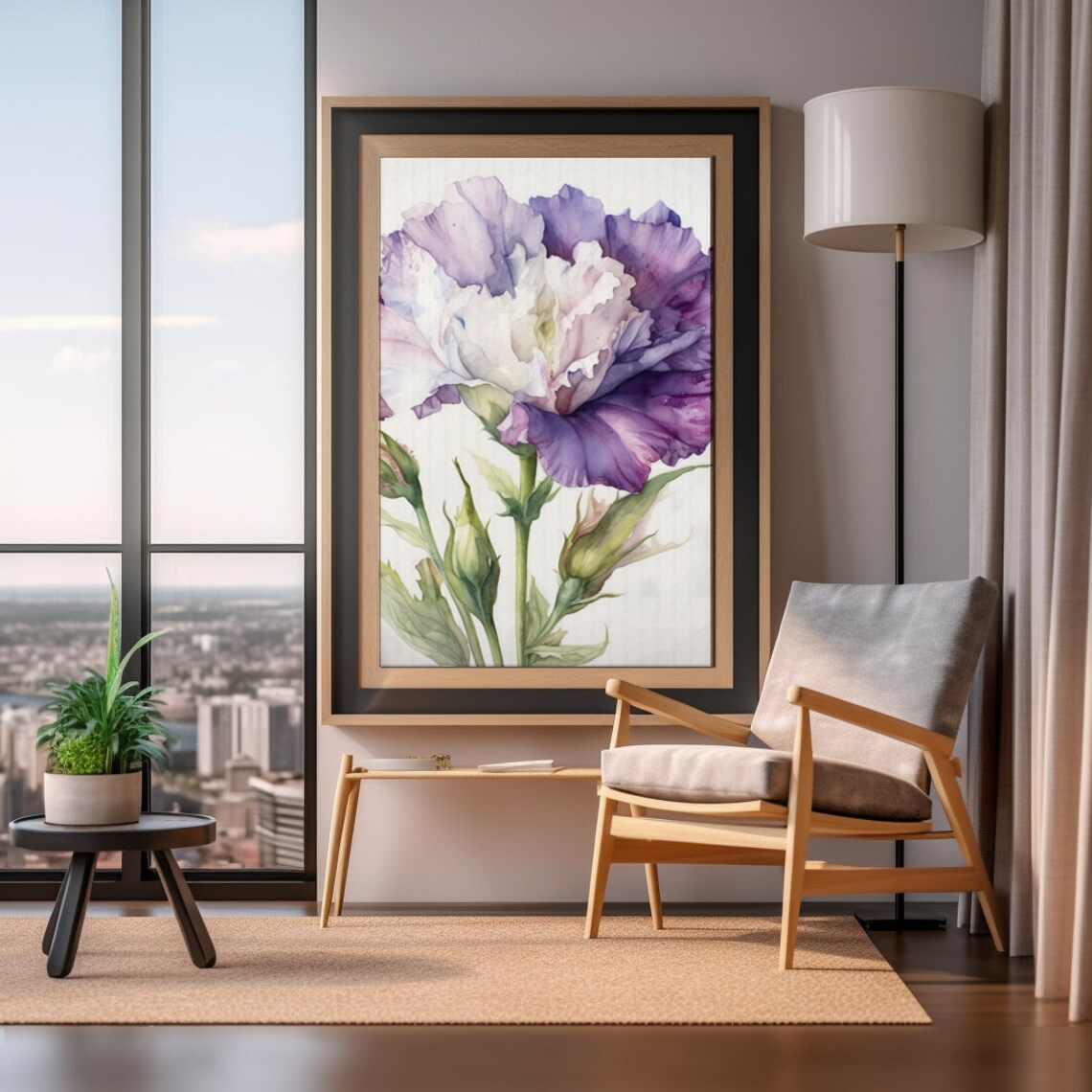 Purple Lisianthus Flower Watercolor Bloom Botanical Painting Poster - Image 2