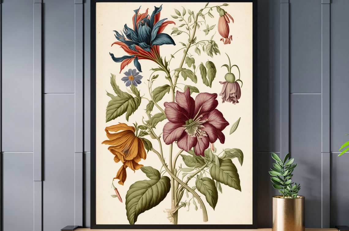 Antique Botanical Floral Study Cream Vintage Illustration Print - Image 3