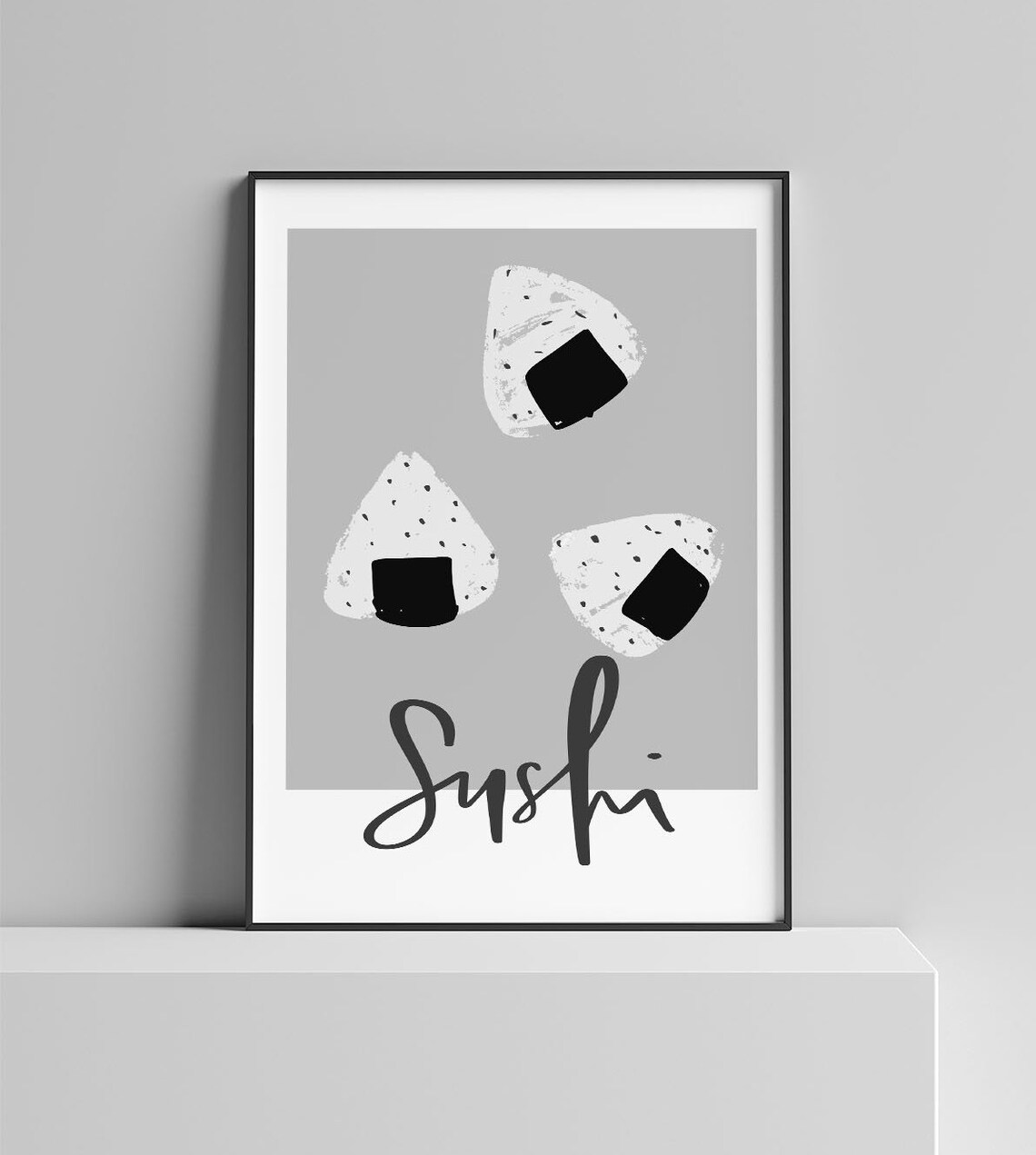 Onigiri Sushi Trio Monochrome Japanese Rice Ball Kitchen Poster - Image 3