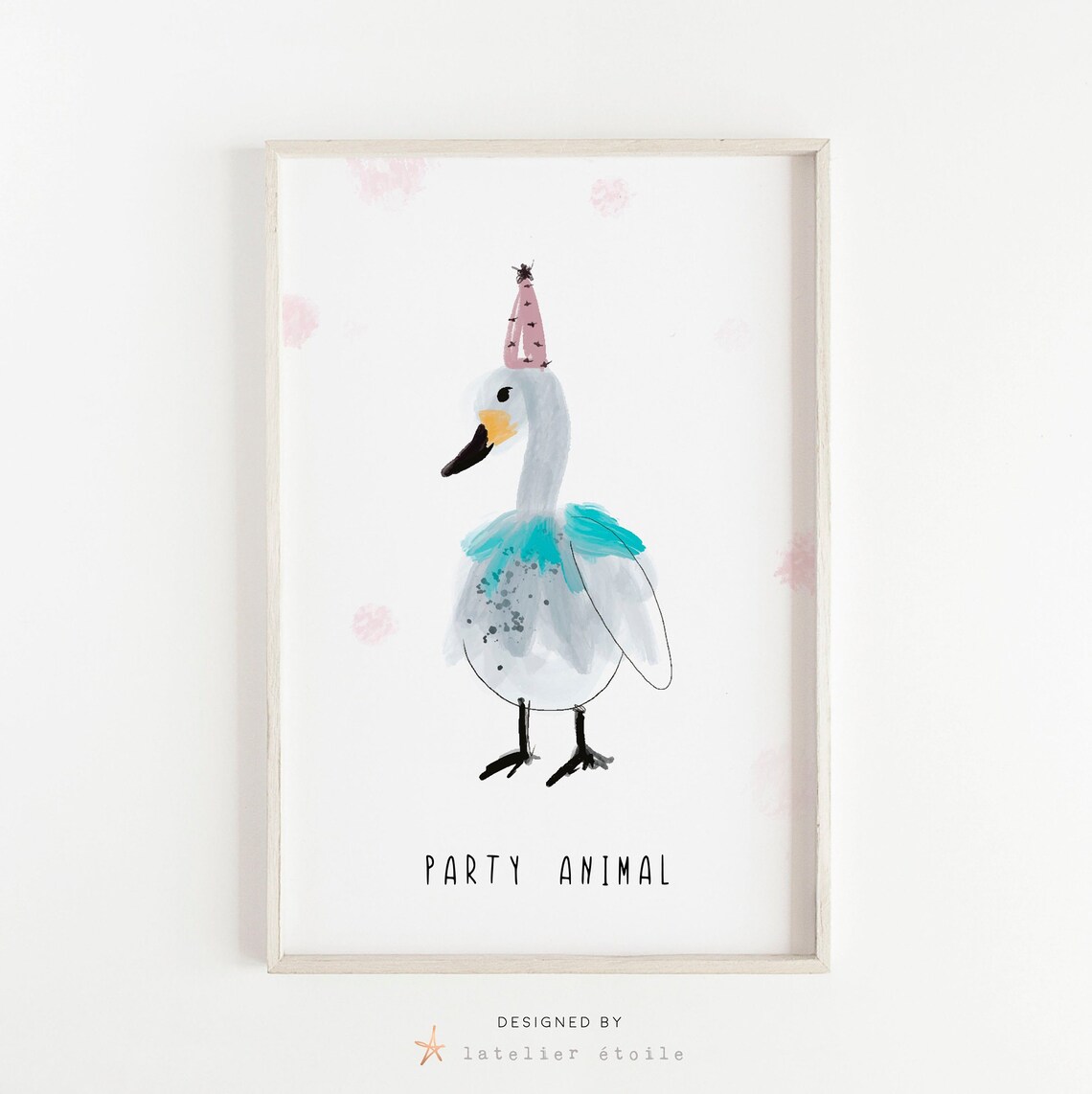 Party Animal Goose Nursery Watercolor Funny Kids Party Poster - Image 3