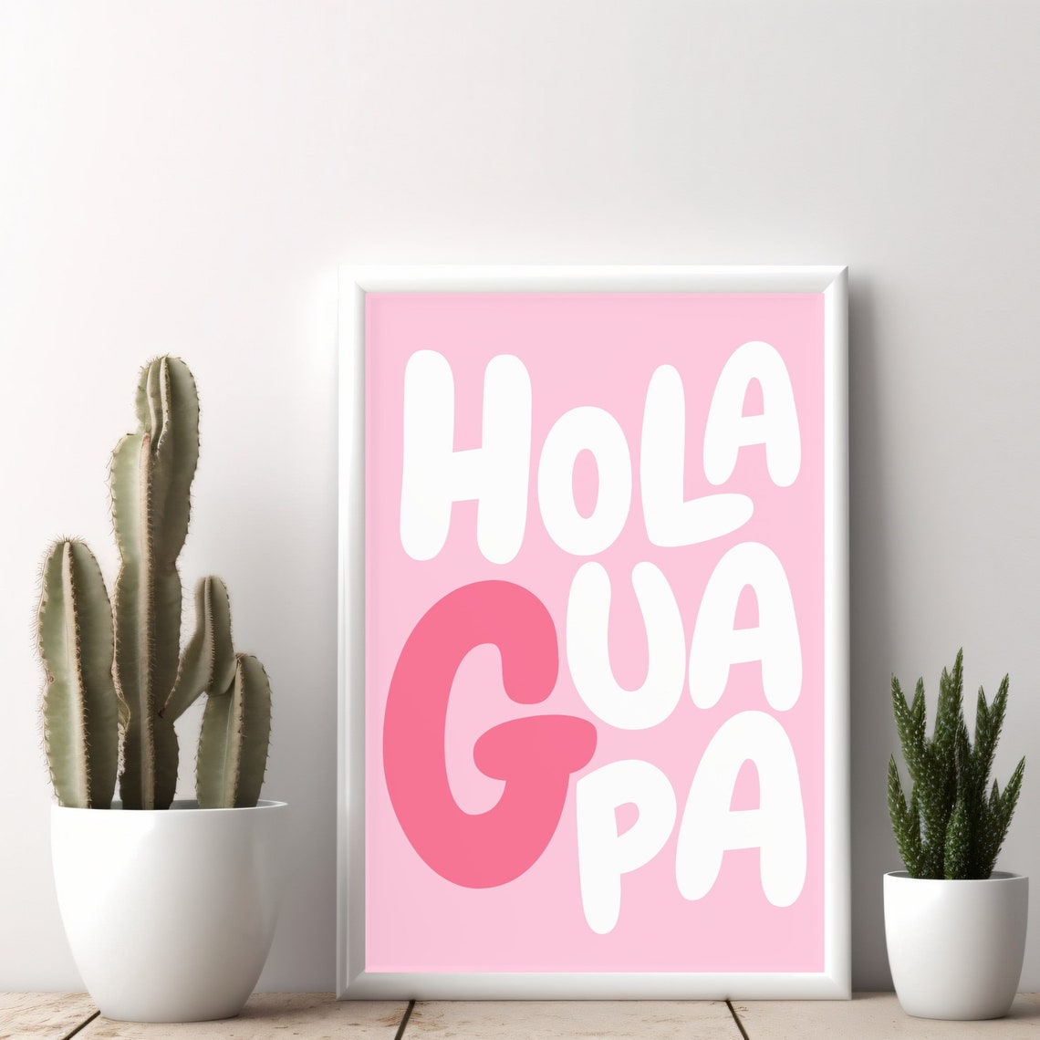 Hola Guapa Pink Retro Typography Poster Bold Spanish Phrase Dorm Decor