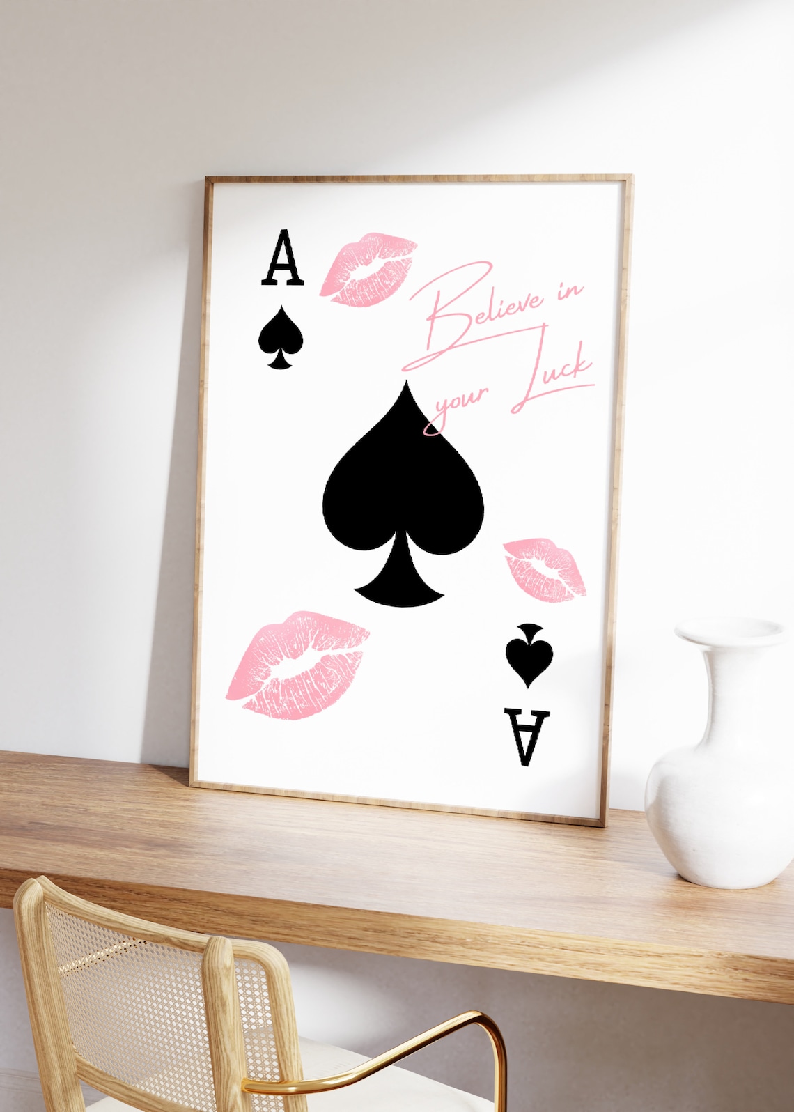 Believe In Your Luck Ace Of Spades Pink Lipstick Kiss Poster - Image 2
