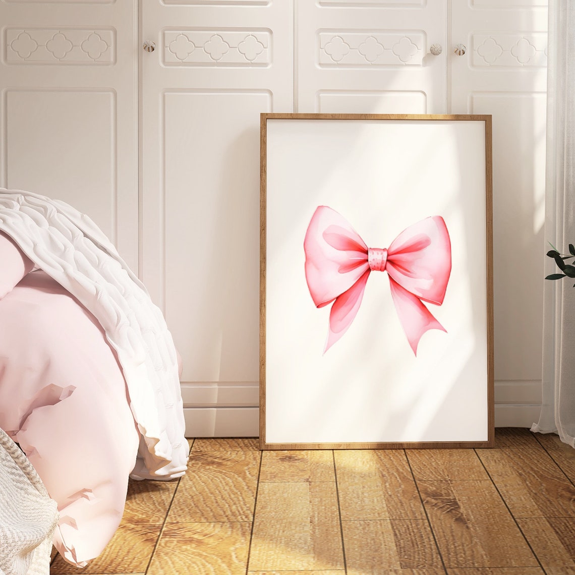 Blush Pink Watercolor Bow Preppy Soft Romantic Teen Room Poster - Image 3
