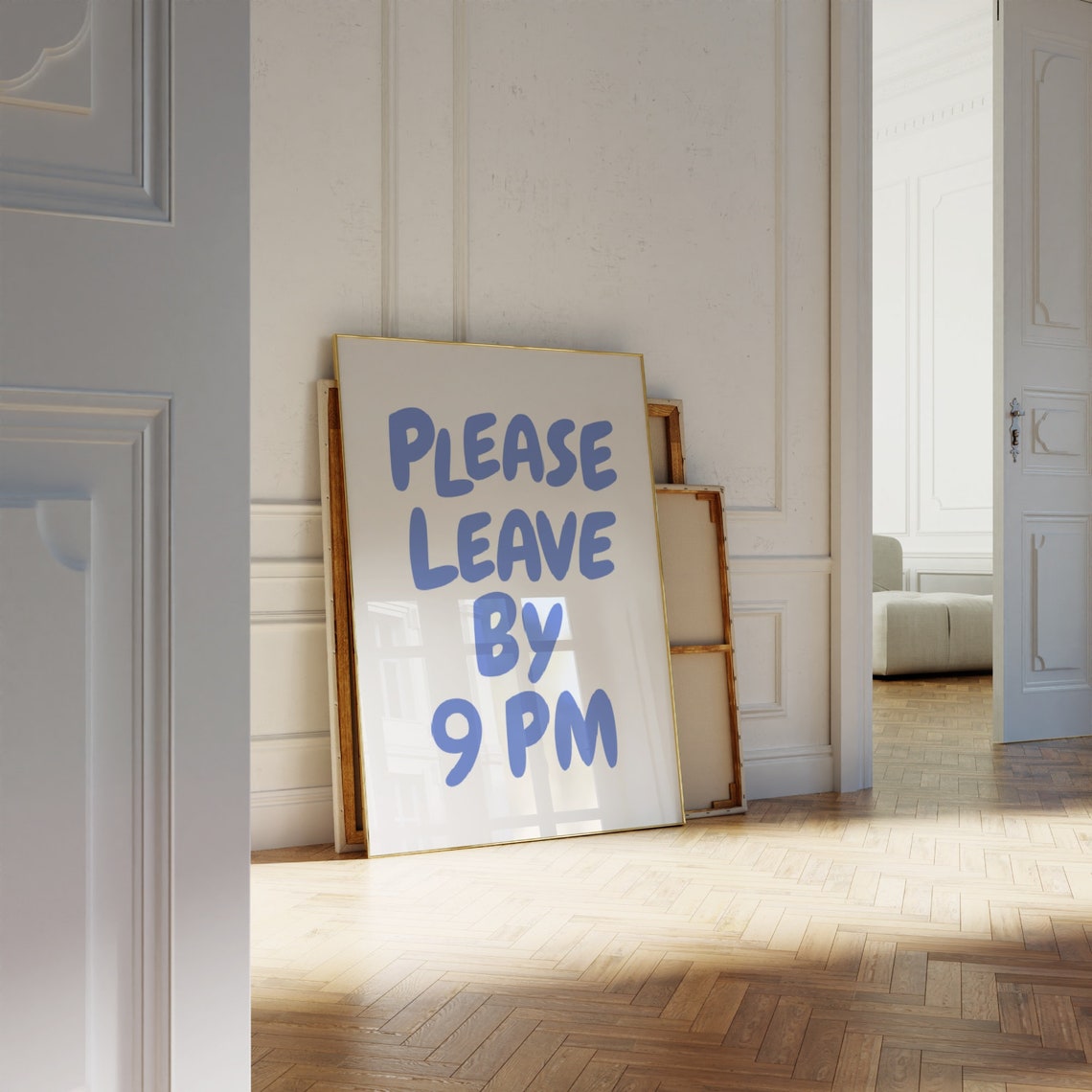 Please Leave By 9 PM Blue White Funny Goodbye Typography Poster - Image 2