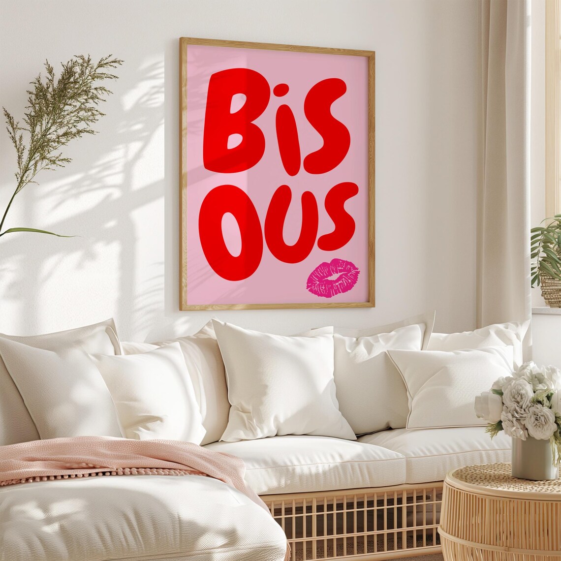 Bisous Print French Quote Poster Red Pink Wall Art Feminine Wall Art French Phrase Print Typography Wall Art French Saying - Image 2