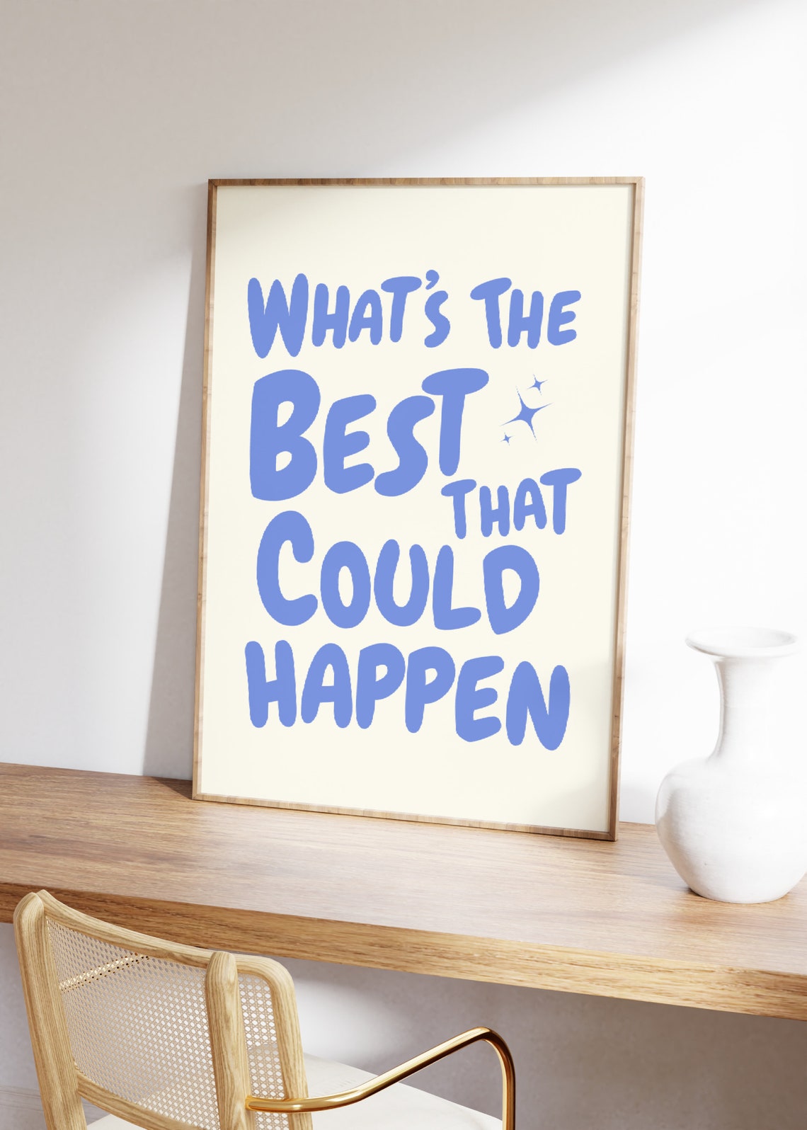 What Is The Best That Could Happen Blue Cream Optimistic Quote Poster - Image 2