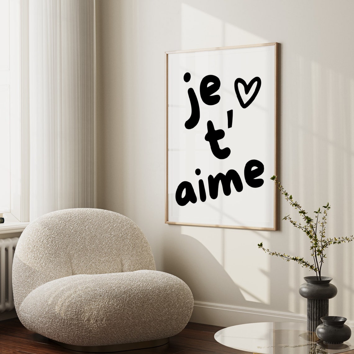 Je T'aime French Love Quote Black Retro Romantic Wall Poster - Image 3