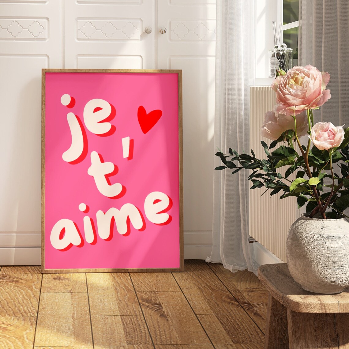 Je Taime French I Love You Hot Pink Bubble Typography Poster - Image 3