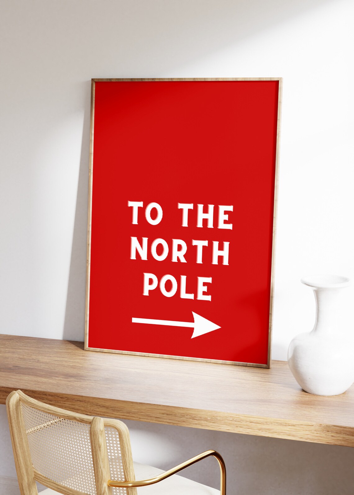 To The North Pole Vintage Red Christmas Sign Typography Holiday Poster - Image 2