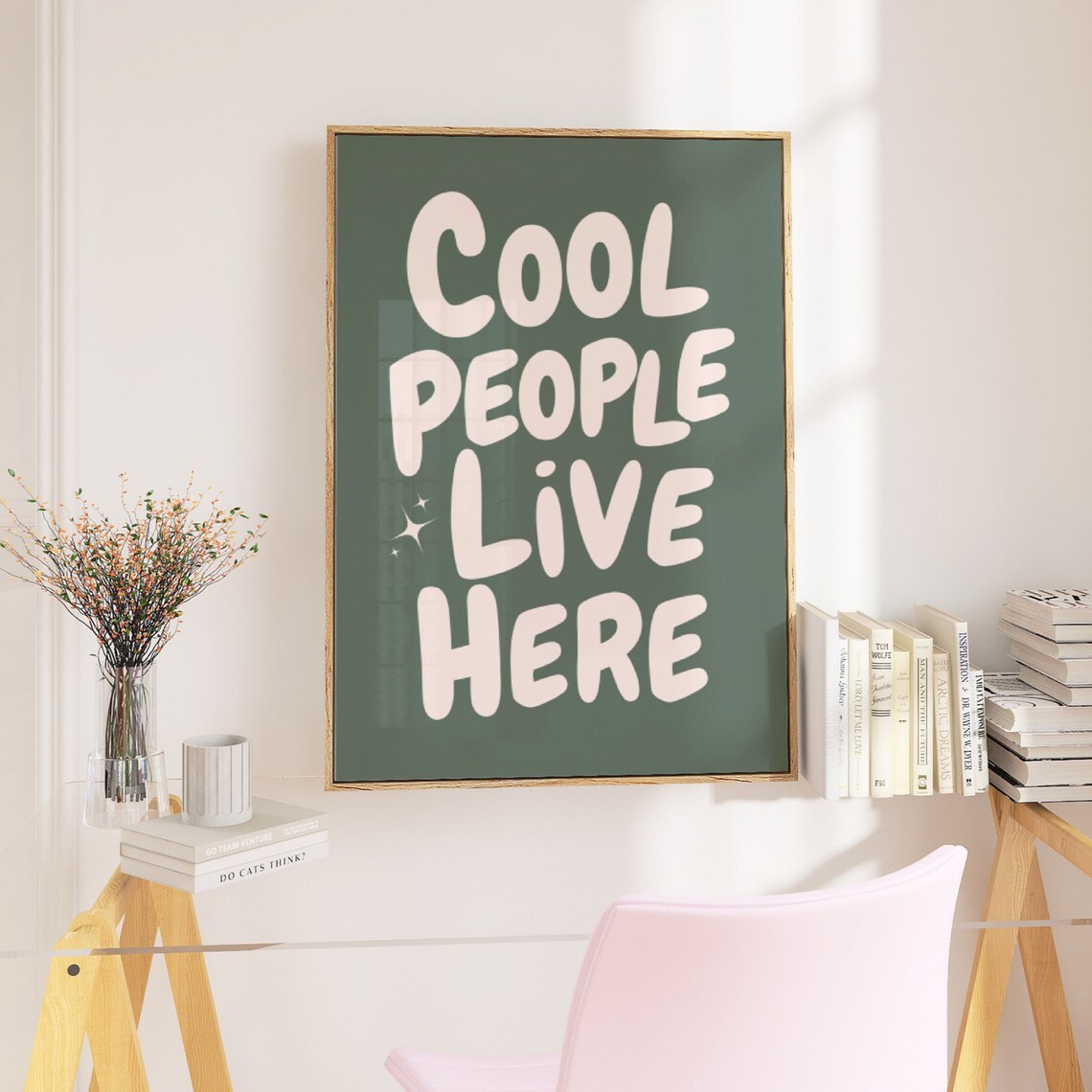 Cool People Live Here Sage Green Retro Typography Quote Poster - Image 3