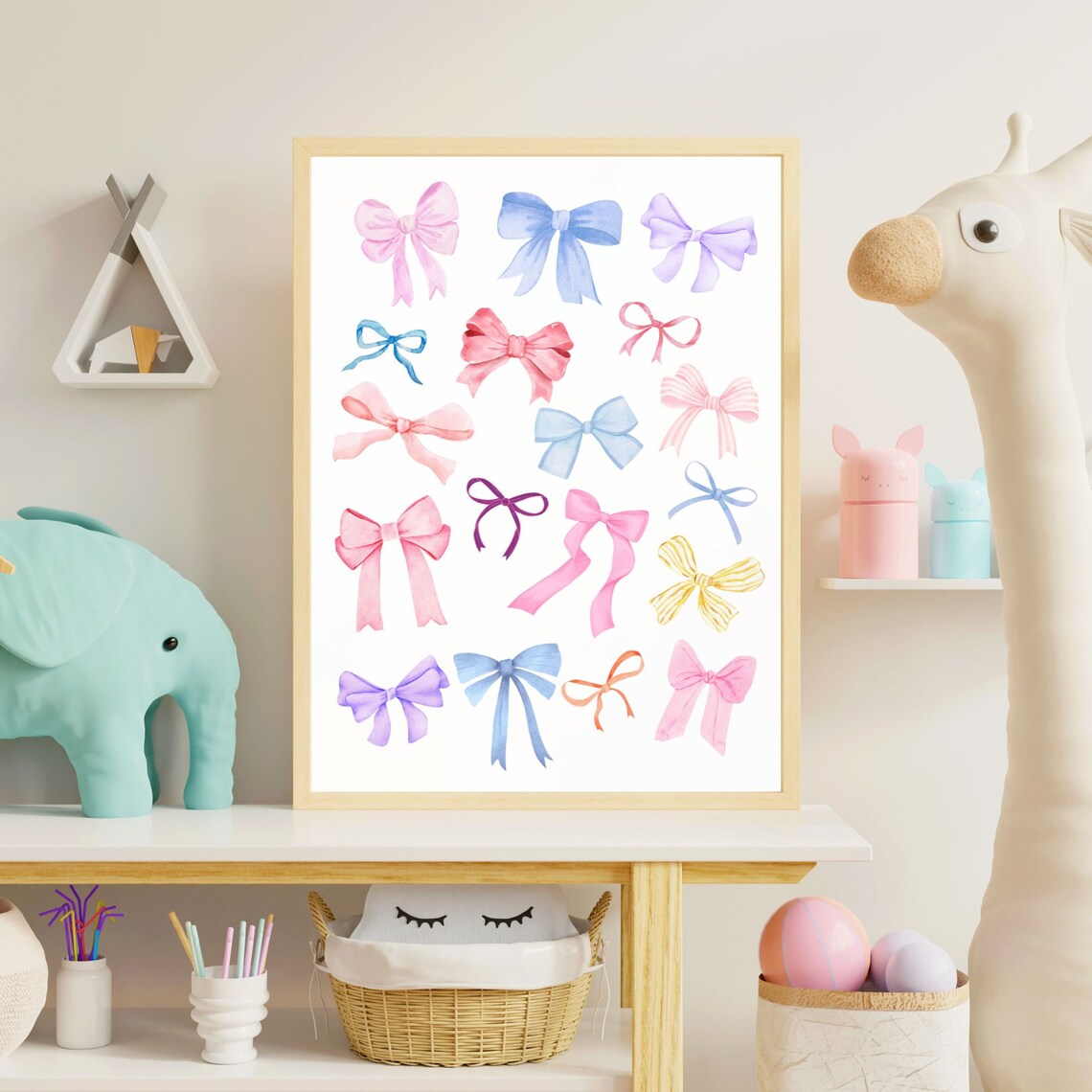 Watercolor Bows Pastel Colorful Bow Pattern Coquette Poster Chic Home Decor - Image 2