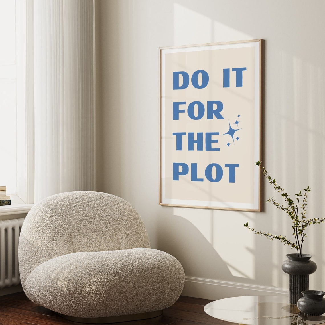 Do It for the Plot Blue Quote Preppy Inspirational Poster Cream Decor - Image 3