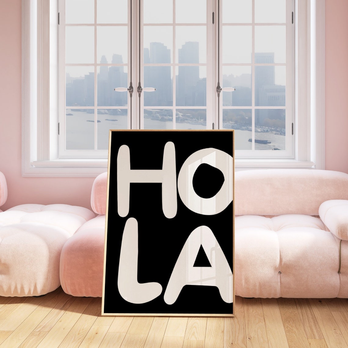 Hola Spanish Greeting White On Black Bold Typography Art Poster - Image 3