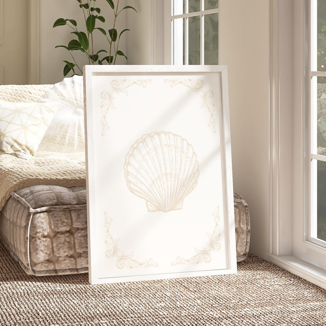 Beige Scallop Shell Vintage Line Art Coastal Elegance Poster - Image 2