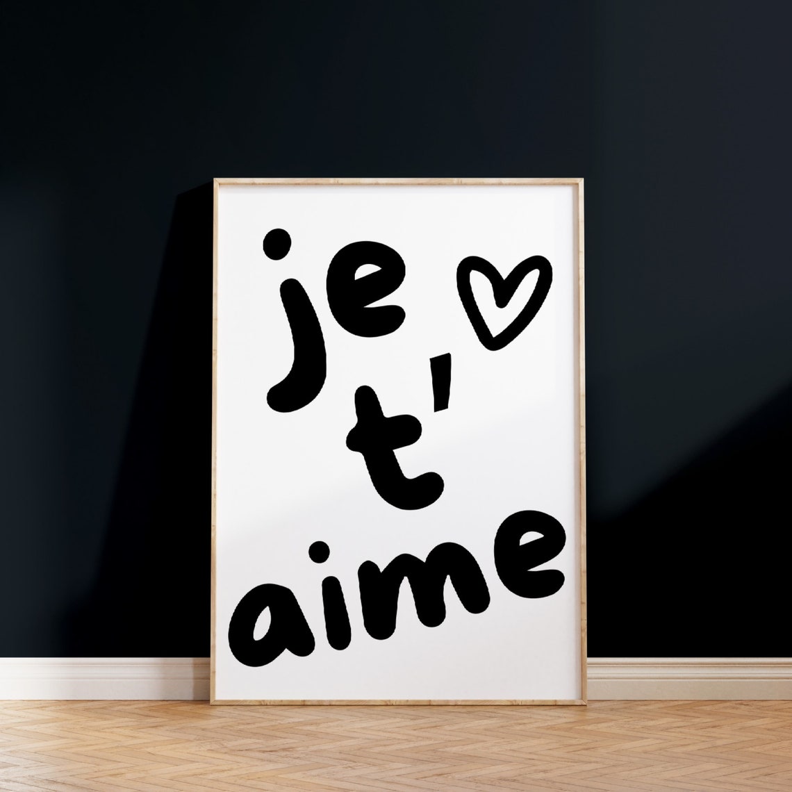Je T'aime French Love Quote Black Retro Romantic Wall Poster - Image 2