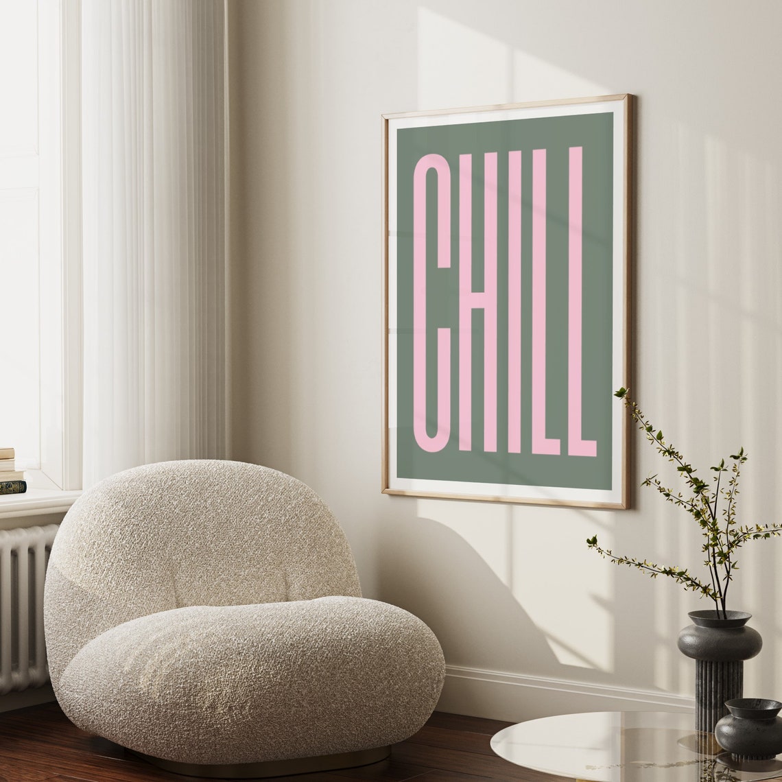 Chill Typography Sage Green Pink Preppy Minimalist Trendy Poster - Image 3