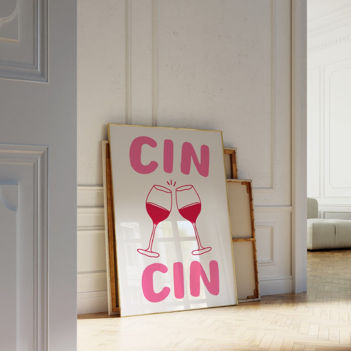 Cin Cin Pink Red Wine Glass Cheers Minimalist Bar Cart Poster - Image 2