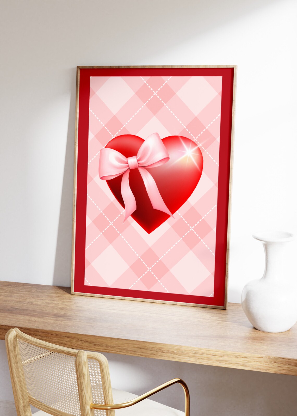 Glossy Red Heart Pink Bow Gingham Retro Coquette Love Poster - Image 2