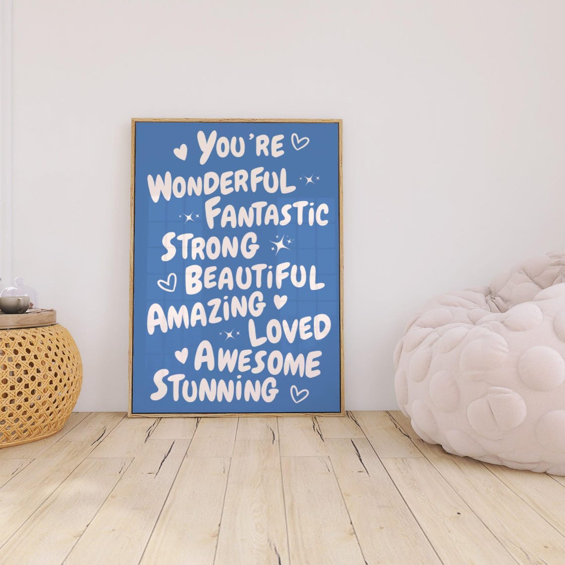 You're Wonderful Fantastic Strong Blue Affirmation Words Poster - Image 3
