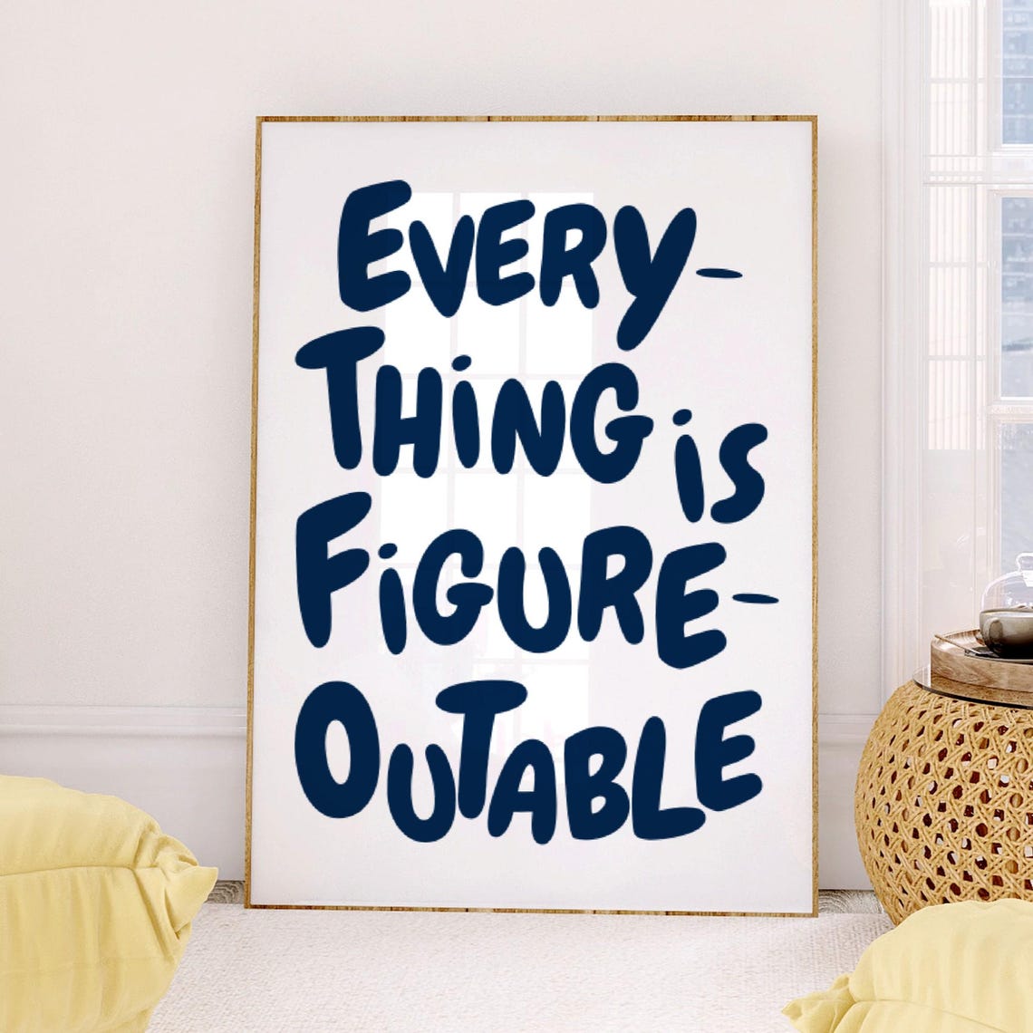 Everything Is Figureoutable Wall Art Uplifting Quote Print Inspirational Wall Art Navy Blue Office Print Motivational Affirmation Poster