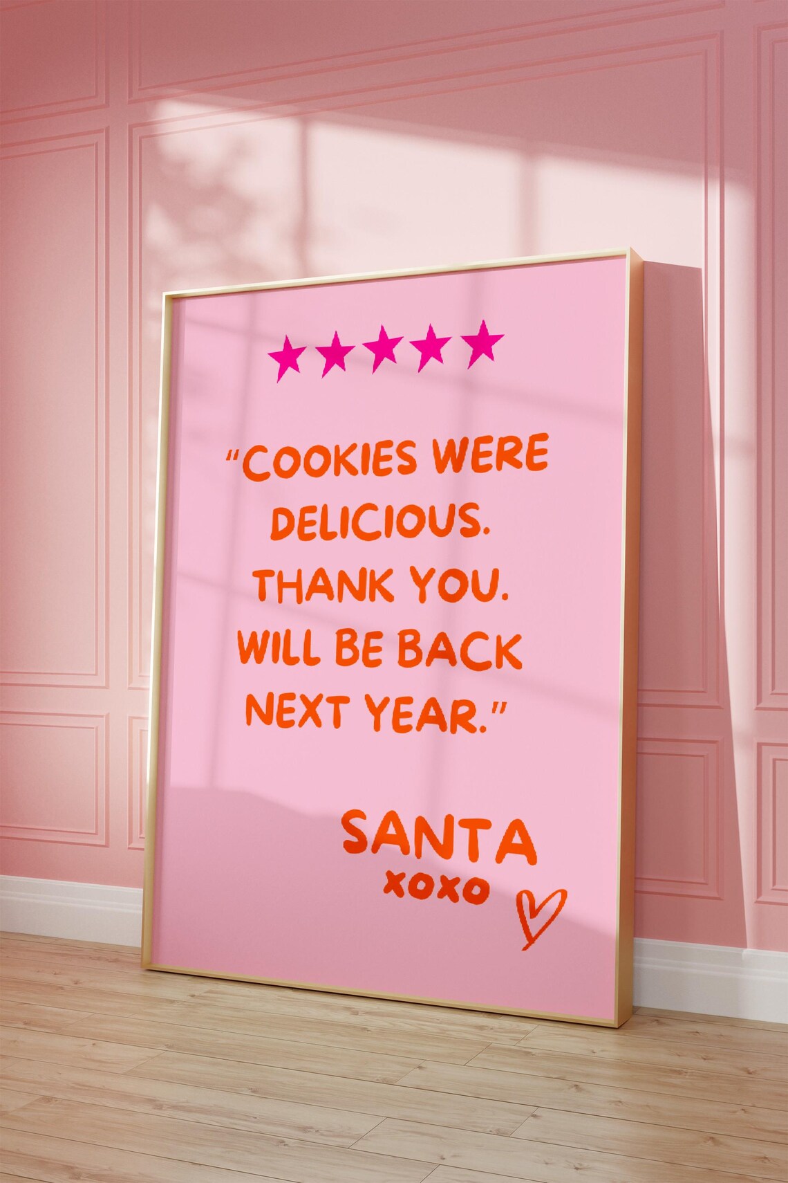 Cookies Were Delicious Santa Five Star Review Pink Christmas Poster - Image 4