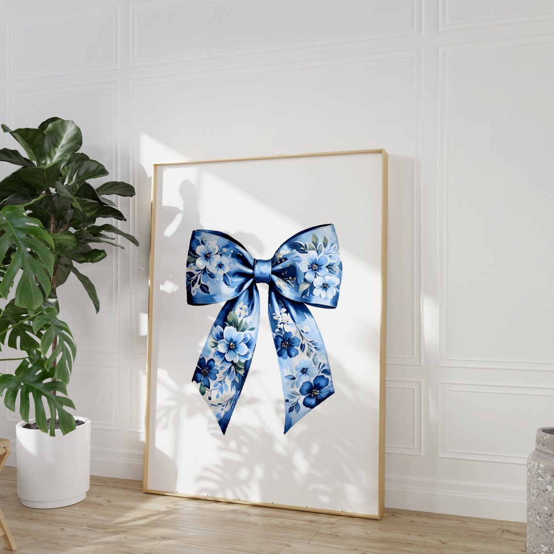 Blue Bow Print Chinoiserie Nursery Print Coquette Room Decor Grandmillenial Wall Art Coastal Grandma Painting Floral Teen Girl Poster - Image 2