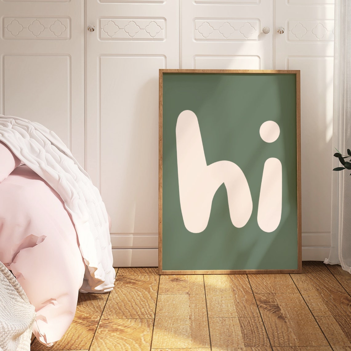 Hi Retro Lowercase Typography Poster Sage Green Minimalist Fun Decor - Image 3