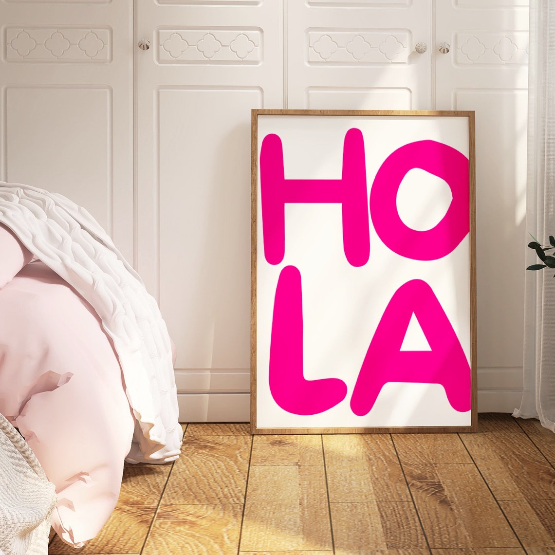 Hola Spanish Greeting Hot Pink Typography Retro Trendy Decor Poster - Image 3