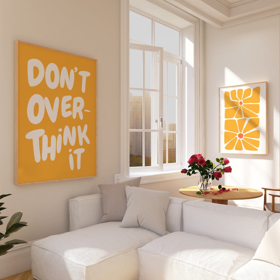 Dont Overthink It Quote Print Yellow Preppy Dorm Room Art Maximalist Inspirational Wall Art Motivational Typography Print - Image 2