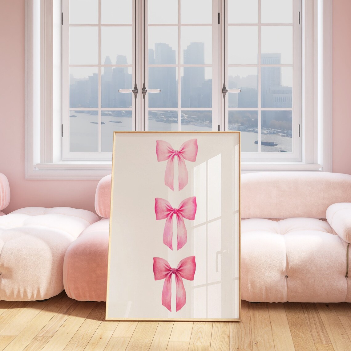 Pink Watercolor Bow Trio Vertical Row Minimalist Preppy Girls Wall Art - Image 3