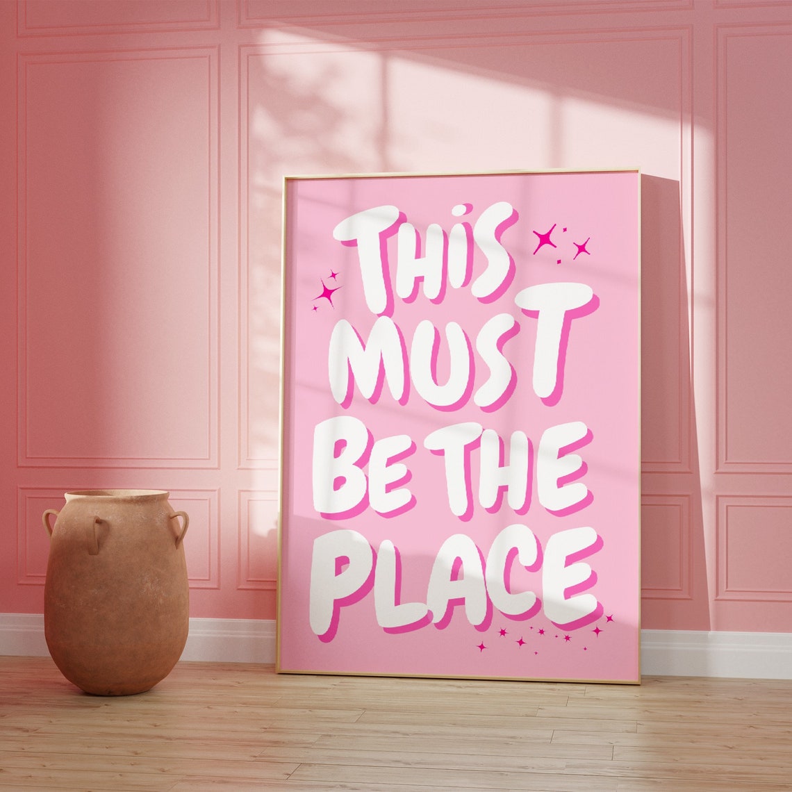 This Must Be the Place Pink Bubble Typography Sparkle Quote Poster - Image 2